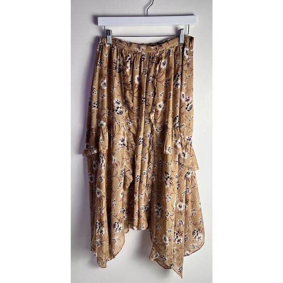 ULLA JOHNSON Torrie beige Silk Floral Print Asymmetrical Hem Midi Skirt Size 6 - Picture 7 of 15